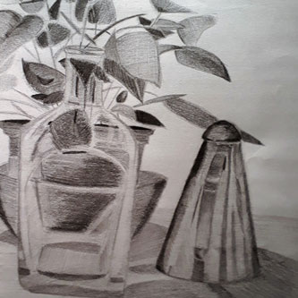 Lynn's plant and vase still life drawing made at Cafe Collective Quay Drawing
