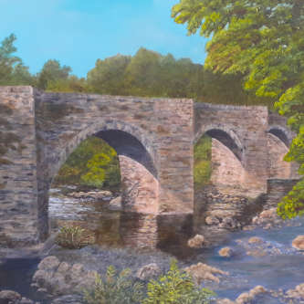 Old english stone bridge and river landscape by Barbara